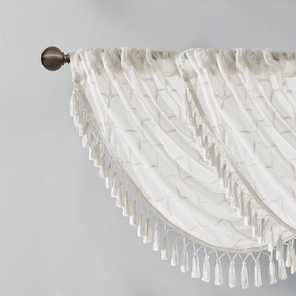 Gracie Mills Cyprian Sheer Embroidered Waterfall Valance 54x16 Diamond Pattern
