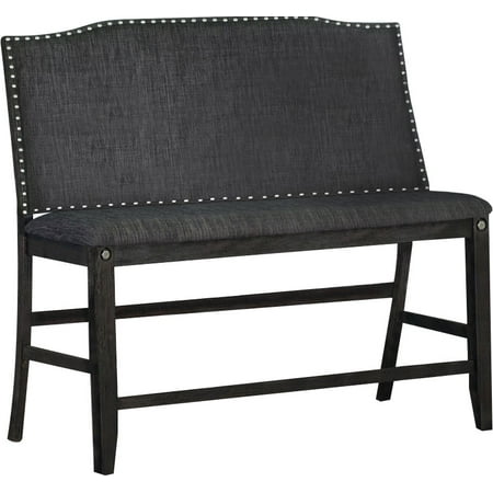 Best Quality Furniture C.H. Bench with Backrest, Nail Head Trim, Dark Gray or Dark