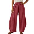 thumbnail image 4 of IYYVV Womens Elastic High Waist Wide Leg Barrel Pants Flowy Baggy Balloon Trousers Summer Beach Pants Vacation Wine L, 4 of 5