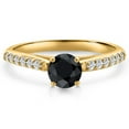 thumbnail image 3 of Gem Stone King 10K Yellow Gold Black Sapphire and Lab Grown Diamond Engagement Ring for Women | 0.87 Cttw | Round 5MM | Gemstone September Birthstone | Size 7, 3 of 6