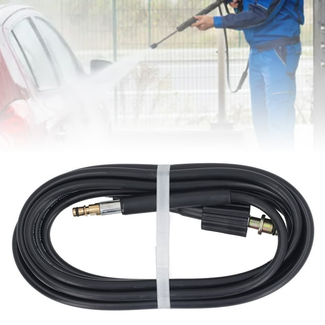 Rubber Construction, 5800PSI Pressure Washer Hose, M22 and Plug Design, Generous Hose Length, High Pressure Output, Versatile Applications, 25 Feet, Black, Inner Diameter 1/4 Inch,