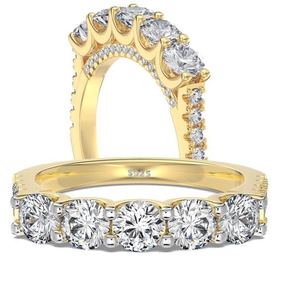 SFTING Wedding Band for Women Half Eternity Ring 925 Sterling Silver 5A Cubic Zirconia Stacking Ring Yellow Size 7