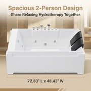 73 x 48 Whirlpool Bathtub for 2-Person with 8 Hydro Massage Jets & Chromatherapy LED Lights, 1HP UL Certified Pump, 3-Sided Apron Acrylic Soaking Tub, Left Drain, 110 Gallons, White