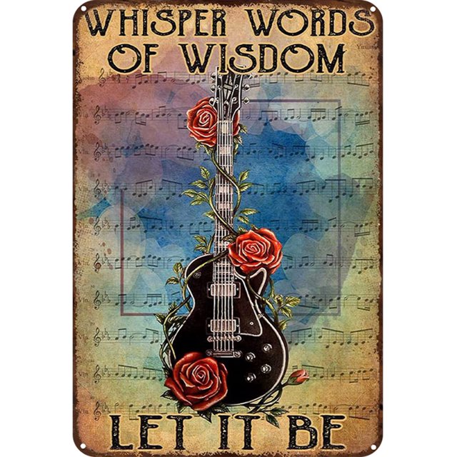 Placa de metal Vintage Ygjytge Guitarra Rosa Pintura Hierro Rectangular 20x30cm