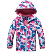 Woolen Velvet Kids Girls Windproof Waterproof Fleece Lined Hooded Jacket School Coat Raincoat Outerwear Winter