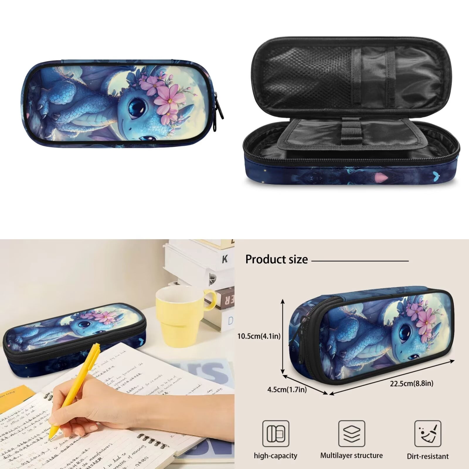 Pzuqiu Cherry Blossom Dragon Kids Backpack Back Pack for School Girls Boys Backpack Lunch Bag with Pencil Bag 4 pcs Travel Daypack Camping School Bags with Water Bottle Holder