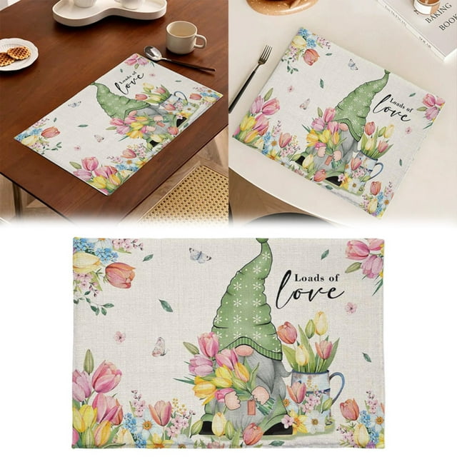 Cqxid Placemat Under $5 Easter Meal Mat Fabric Linen Printed Easter Egg Dining Table Cloth Tableware Insulation Mat Spring Flower Dwarf Fragrant Flower