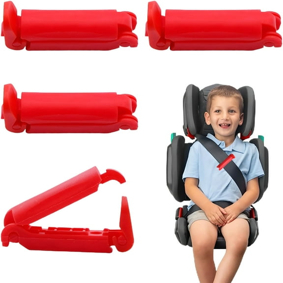 MELIVO Child Seat Belt Clip Anti Escape, 4PCS Seat Belt Adjuster for Kids, Red Seatbelt Clips for Kids, Car Seat Clip Anti Escape, Car Seat Safety Clip for Adult and Kids to Relax Shoulder Neck