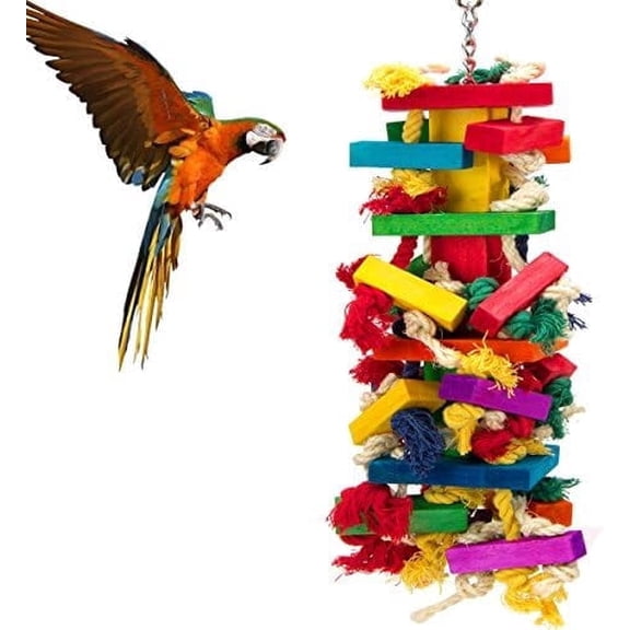 Extra Large Natural Wood Bird Toys - Chewing & Foraging Play Set for Macaws, African Grey & Amazon Parrots, Great Gift for Large Birds