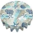 thumbnail image 3 of Nautical Coastal Tablecloth Round Summer Beach Starfish Coral Seashell Table Cloths Circular Table Cover Waterproof and Wipeable Polyester Tabletop for Dining Kitchen Picnic Party Decor 60 Inch, 3 of 6