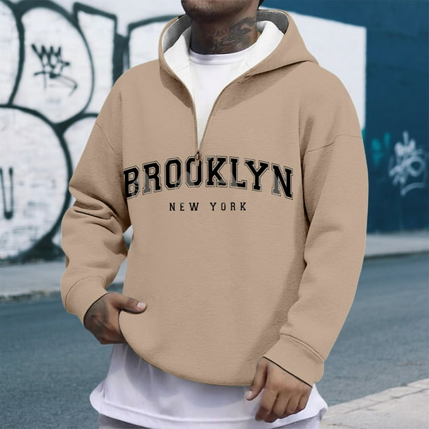 MHFRRA Sudadera con Capucha y Cremallera de Un Cuarto con Estampado de Letras, Cómoda y Casual, con Capucha y Cremallera Completa Interior Suave para Uso Diario y Actividades Al Aire Libre Caqui