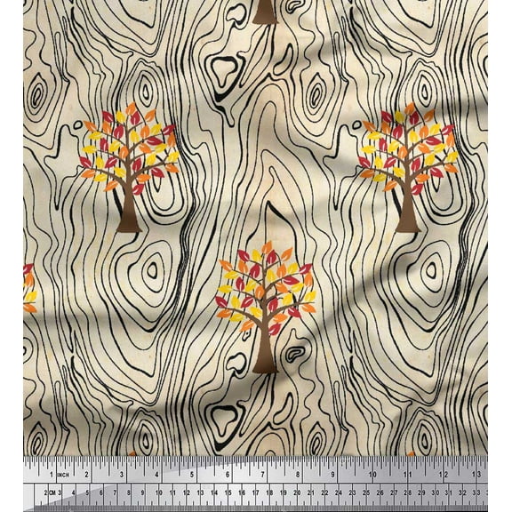 Soimoi Cotton Duck Fabric Tree & Woodgrain Texture Print Fabric by Yard 42 Inch Wide
