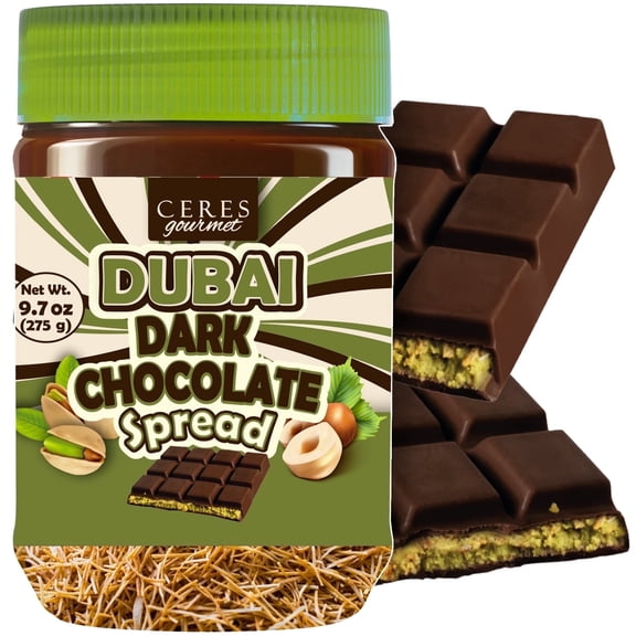 Dubai Dark Chocolate Spread 9.7 oz (275 g) – Gourmet Pistachio Kataifi Chocolate Filling Jar, Smooth Spreadable Dessert & Dubai Chocolate Dip