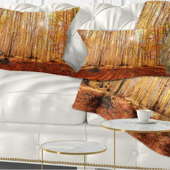 Designart Colorful Red Forest at Sunset - Modern Forest Throw Pillow - 12x20