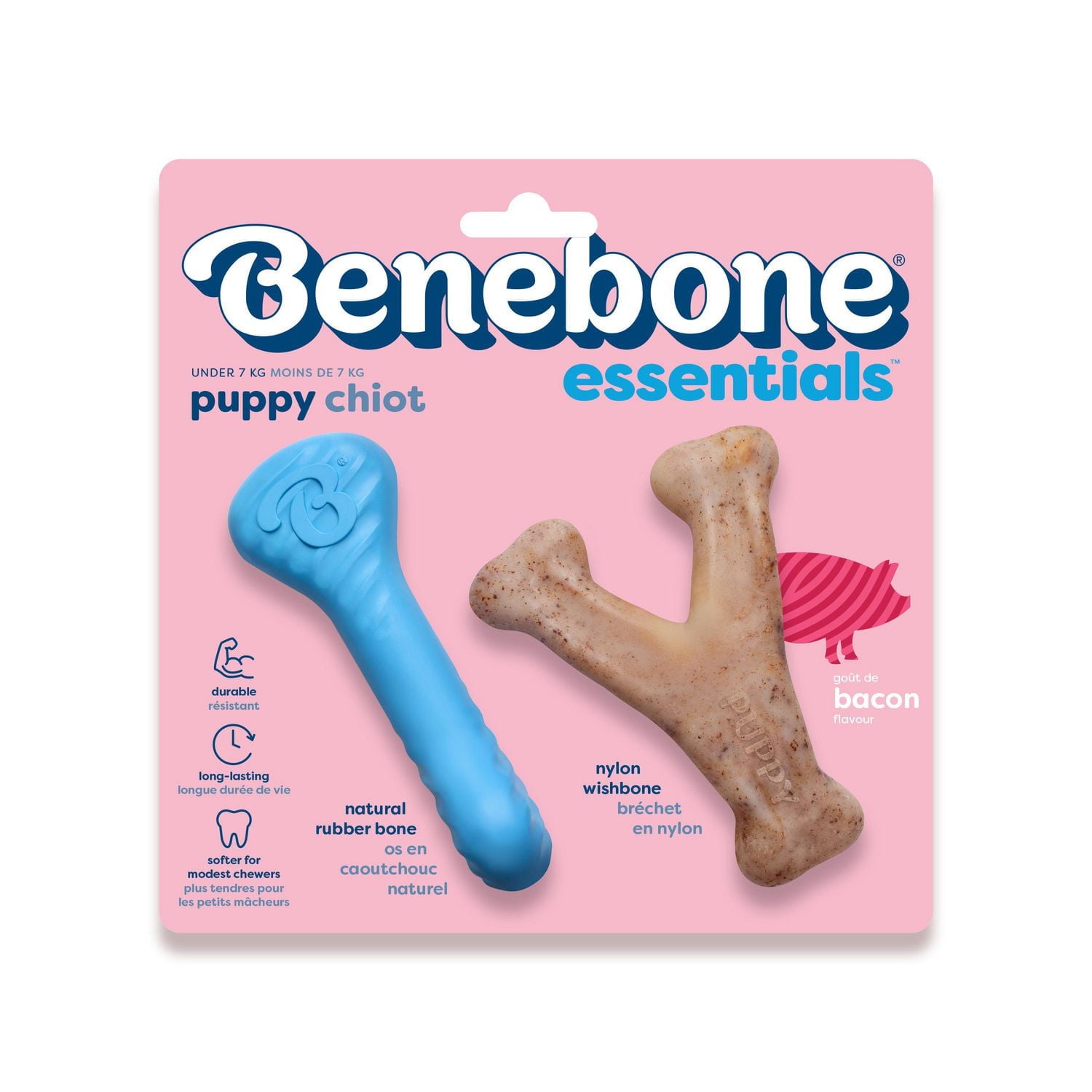 Benebone Essentials Puppy, Rubber and Bacon Wishbone, 2pk, Benebone Essentls Puppy, 2pk