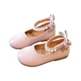 thumbnail image 5 of CUZIBR Toddler Kids Girls Dress Shoes Elegant Mary Jean Solid Color Pearl Bow Hook And Loop Ankle Strap Flat Sole Stylish Dressy Lightweight Wedding Party Princess Shoes,RD2,3.5-4 Years, 5 of 5