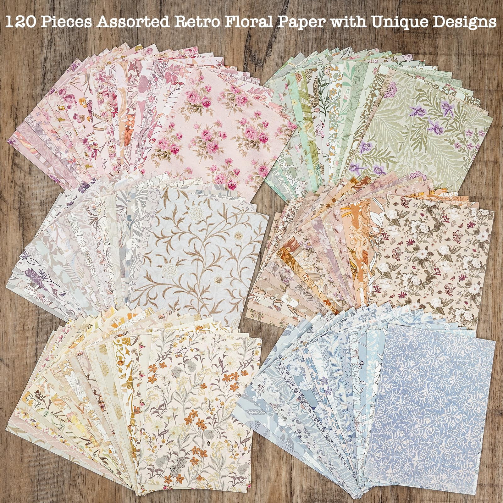 12 Pack Scrapbook Paper, 408 Sheets Vintage Floral 3D Embossed Textured Printed Craft Paper for Scrapbooking, Junk Journal Supplies