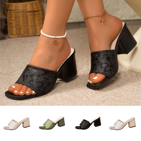 Women's Floral Print Square Toe Block Heel Mules, Trendy Slip On Sandals, Comfortable Chunky Heel Slides for Spring Summer, Plus Size Available for Wide Feet, Fashionable Outdoor Dress Shoes