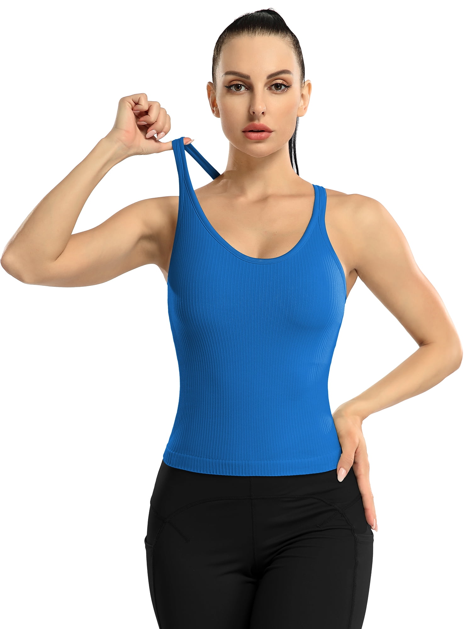 BeautyIn Ribbed Yoga Sports Tanks for Womens Workout Built in Bra