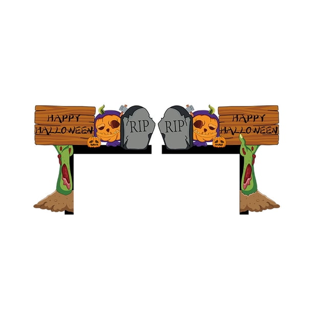 Fiudx Decoración de Marco de Puerta de Halloween, Adorable Calabaza Enana, Mano de Cadáver Espeluznante, Diseño de Lápida Embrujada, Calabaza de Castillo Misterioso, Decoración para Fiestas En Casa,