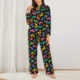 thumbnail image 2 of KLL Colorful Geometric Dog Print Women's Long Sleeve Pajamas with Pants Sleepwear Loungewear 2 Set-Medium, 2 of 7