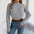 thumbnail image 2 of Womens sweaters Cropped Sweater Casual Long Sleeve Cable Knit Pullovers Fall trendy Winter Sweater Jumper Tops for ladies, 2 of 7
