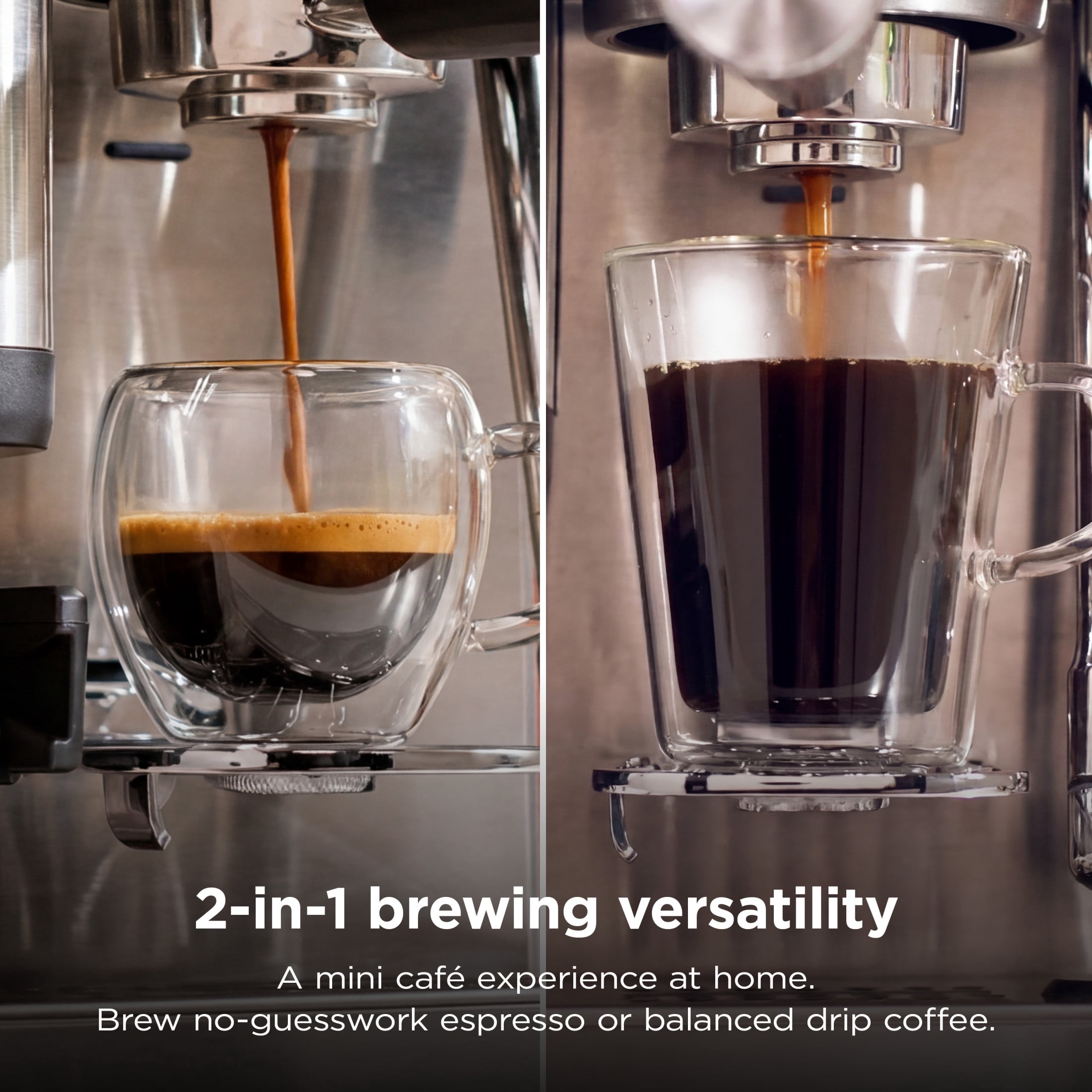 Ninja Luxe Café Mini Espresso Machine, 2 in 1, Lattes, Cappuccinos, Hot Drip Coffee, Barista Assist Technology, Frother, ES300 Stainless Steel