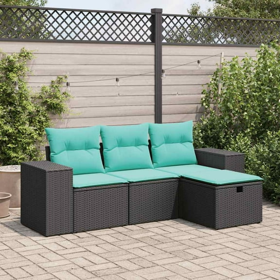 vidaXL 4 Piece Patio Sofa Set with Cushions Black Poly Rattan