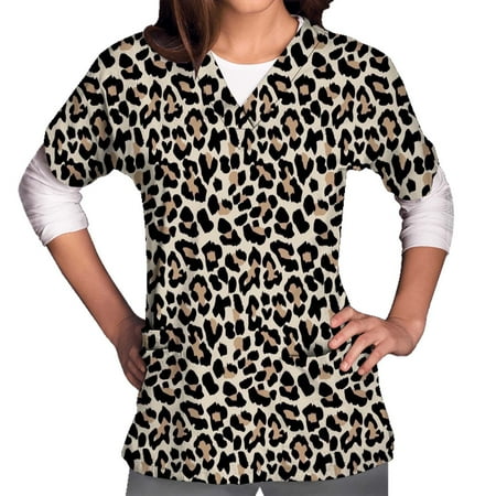 

Simplmasygenix Women Tops Summer Clearance Women Short Sleeve V-neck Tops Uniform Printed Pockets Blouse Nursing