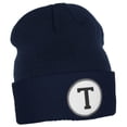 thumbnail image 3 of Daxton Custom A to Z Initial Letters Cuff Hat Beanie Warm Knit Skull Cap, Navy Letter T, 3 of 4