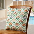 thumbnail image 5 of Colorful Floral Outdoor Throw Pillow Covers 18x18 Waterproof Set of 2, Block Print Outside Pillow Cover with Piping Edge, Spring and Summer Outdoor Pillows for Porch and Patio Furniture, 5 of 6