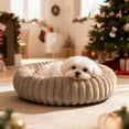 thumbnail image 2 of Sanmadrola Donut Dog Beds for Small Dogs, 24 inches Round Calming Bed for Cute Puppy Kitten, Faux Fur Non-Slip Cat Bed, Washable Corduroy Fleece Pet Beds Fits up to 25 lbs Pets, Khaki, 2 of 8