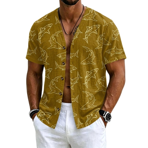 Sewkxo Mens Hawaiian Shirt Short Sleeve Button Down Shirts Tropical Floral Summer Beach Shirts,Brown L