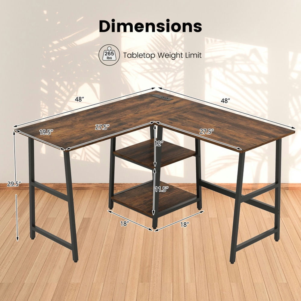 Resenkos L Shaped Corner Computer Desk with Storage Shelves-Brown, Home Office Desks, Gaming Computer Desks for Study,Working,Writing