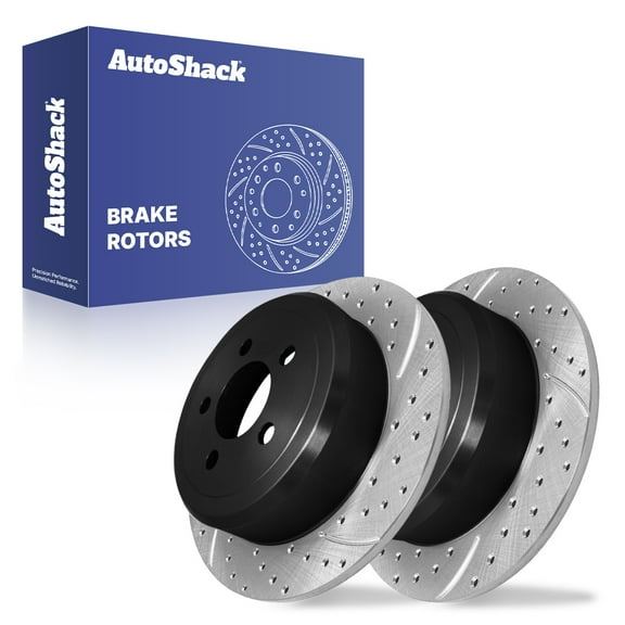 AutoShack 12.43" (315.6 mm) Rear Solid Drilled & Slotted Brake Rotors E-Coated | Replacement for 2008-2012 Jeep Liberty 2007-2011 Dodge Nitro | 2-PC Set | ShadowGuard