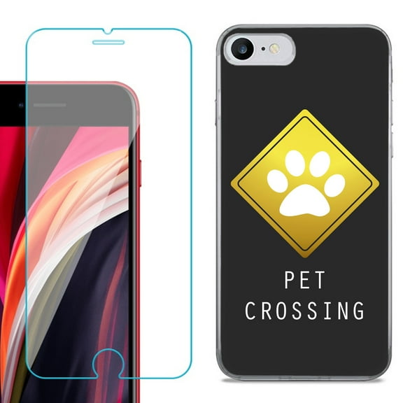 Slim-Fit Fashion Gel Phone Case for iPhone SE 2022, with Tempered Glass Screen Protector, by OneToughShield ® - Pet Crossing