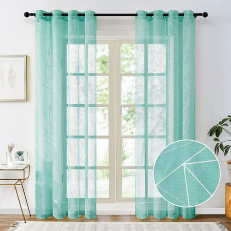 Htww Printed Sheer Curtains 96 Inches, Teal Sheer Curtains 96 Inches Long