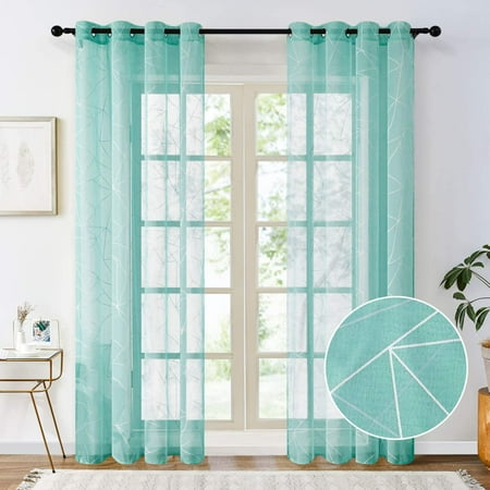 Htww Printed Sheer Curtains 96 Inches Long Faux Linen Grommet Geometry Pattern Window For Bedroom Living Room Teal 2 Panels Canada Htww Printed Sheer Curtains 96 Inches, Teal Sheer Curtains 96 Inches Long