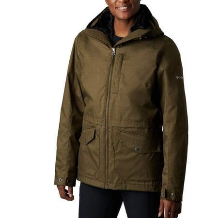 Columbia Women's Plus Size Mount Erie Interchange Winter Jacket, Waterproof and Breathable, Olive Green, 1X