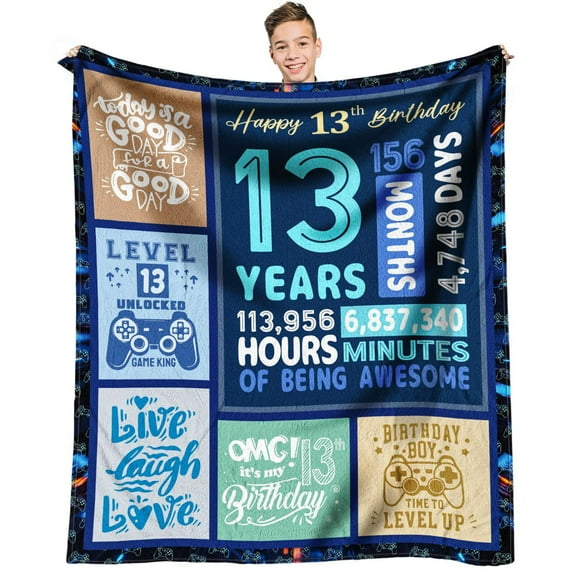 13 Year Old Boy Gift Ideas, Coolest Gifts for 13 Year Old Boys, Boys Age 13 Gift for Birthday, 13th Birthday Decorations for Boy, Best 13 yr Old Boy Birthday Gift Throw Blanket 60 x 50 Inch
