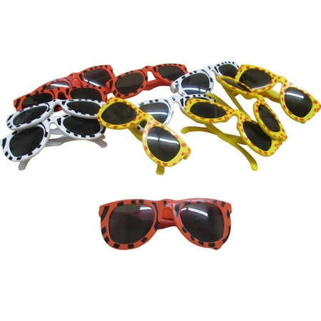 dazzling toys Animal Print Sunglasses Pack of 12, Leopard Tiger and Zebra Styles, Assorted Animal Colors.