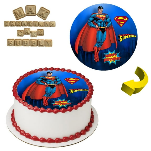Superman Happy Birthday  8" Round Edible Cake Topper ~ Can be used on 8", 9" or 10" Cakes