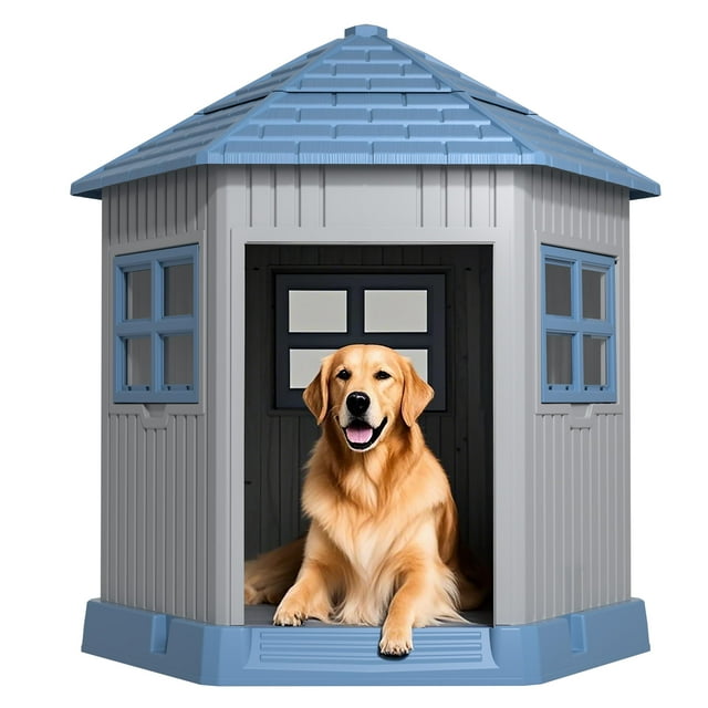 Caseta para perros DRATO para interiores y exteriores, duradera para perros grandes, color azul