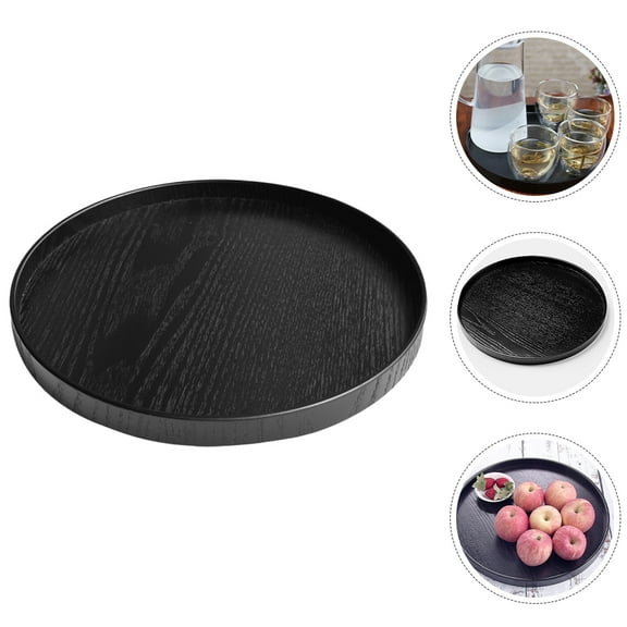 Solid Wood Pallet Serving Tray Walnut Round Restaurant Trays Black