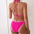 thumbnail image 6 of Women's Solid Color Lace Triangle Bikini Set Halter Adjustable Ties Backless Two-Piece Swimsuit Hot Pink XL(XL), 6 of 7