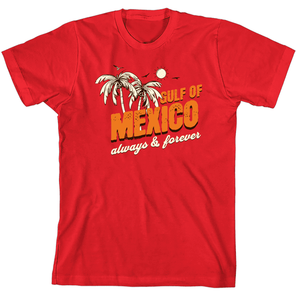 Gulf of Mexico Always & Forever Youth Red Crew Neck Short Sleeve Tee-Medium