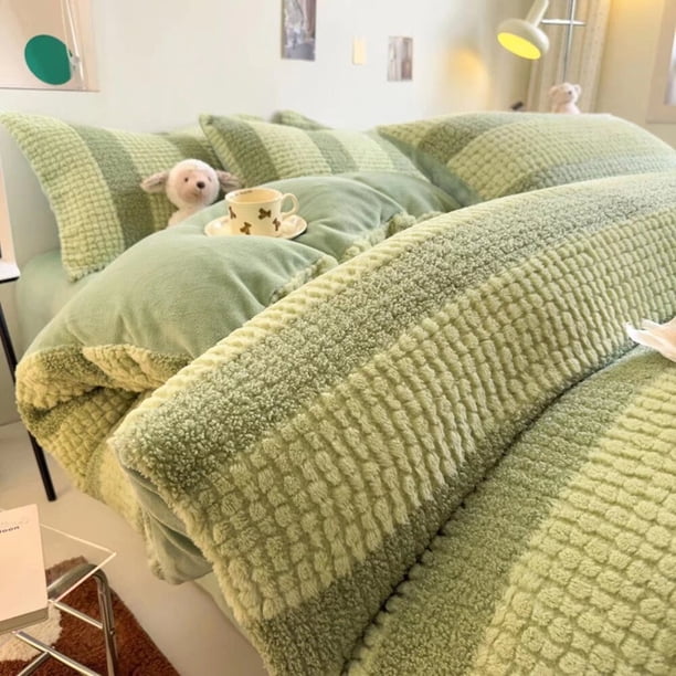 Xiao Hua Juego de sábanas, juego de sábanas y fundas de almohada, juego de cama individual, ropa de cama de hotel, decoración del hogar (verde)
