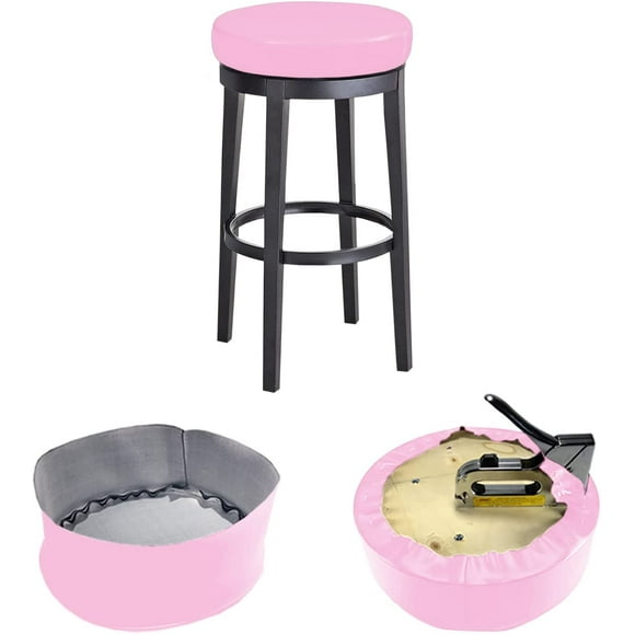 Bar Stool Replacement Cover Round DIY Staple On Heavy Duty Commercial Vinyl Restaurant Kitchen Office Exam Chair (16 inch Diameter, Pink)