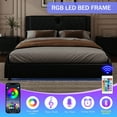 thumbnail image 4 of Queen Bed Frame With Built-In Bluetooth Speakers And Customizable RGB LED Lights, PU Leather Headboard, No Box Spring Needed, Easy Assembly, Black, 4 of 9