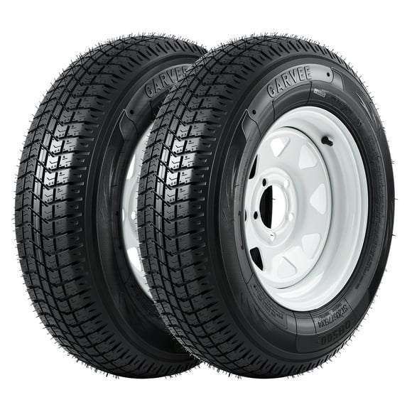 High-Strength ST205/75D14 Trailer Tire & Wheel Set – 6PR Load Range C – 14" Bias Ply Tires – 5 Lug White Modular Rims – 1760LB Capacity – Utility, Boat, Camper